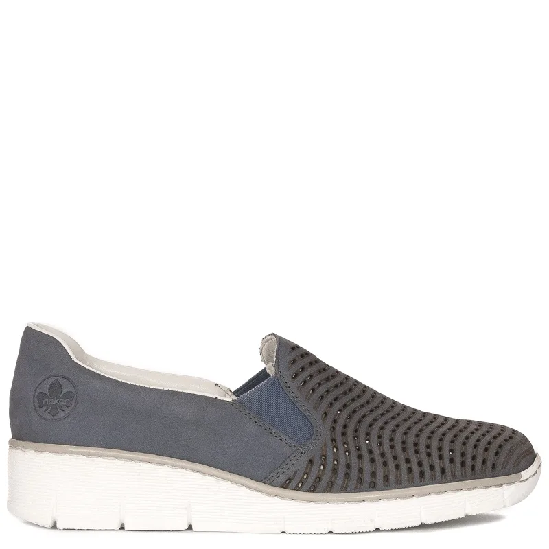 Rieker Women's slip-on Blue Jeans Flat Shoes
