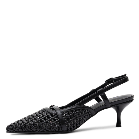 Maciejka Skórzane Plecione Czółenka Slingback na Szpilce Czarne K7446-01/00-1