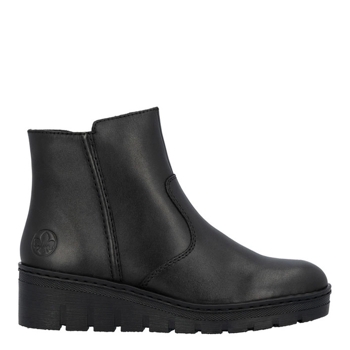 Rieker Skórzane Botki Ocieplane na Platformie Czarne X9165-01-BLACK