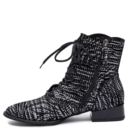 Maciejka Genuine Leather Lace-Up Ankle Boots Flat Heel Black Patterned 6391W-48/00-1