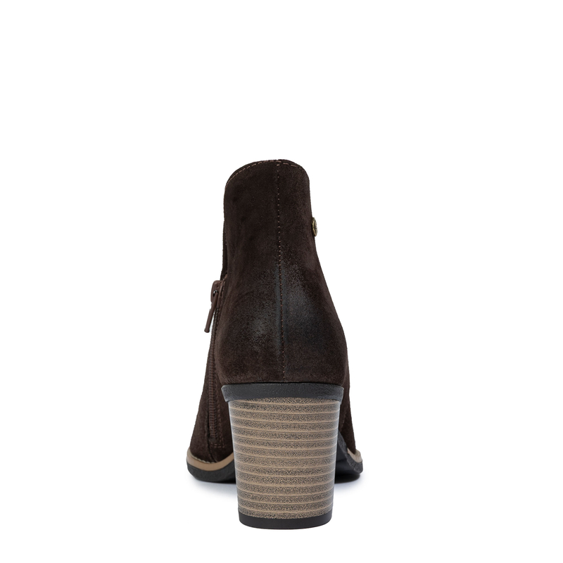 Maciejka Chocolate Suede Block Heel Ankle Boots with V-Cut  04492-100/00-5