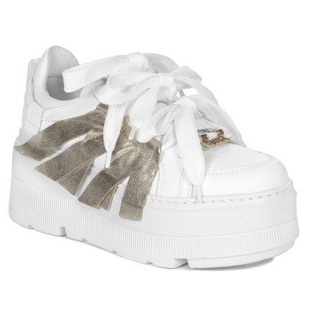 Eksbut White + Gold Leather platform Sneakers