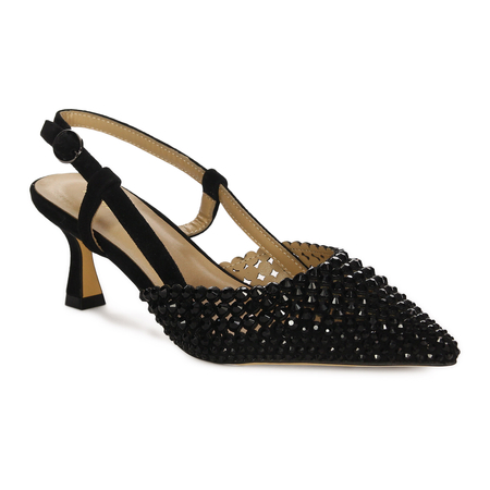 Alma En Pena Crystal-Embellished Slingback Sandals Pointed-Toe 6.5 cm Black V250662-SUEDE-BLA
