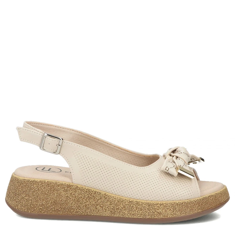 Filippo Leather Perforated Wedge Sandals With Bow Beige DS7582-26-BE