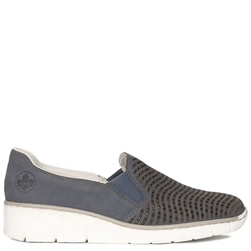 Rieker Women's slip-on Blue Jeans Flat Shoes
