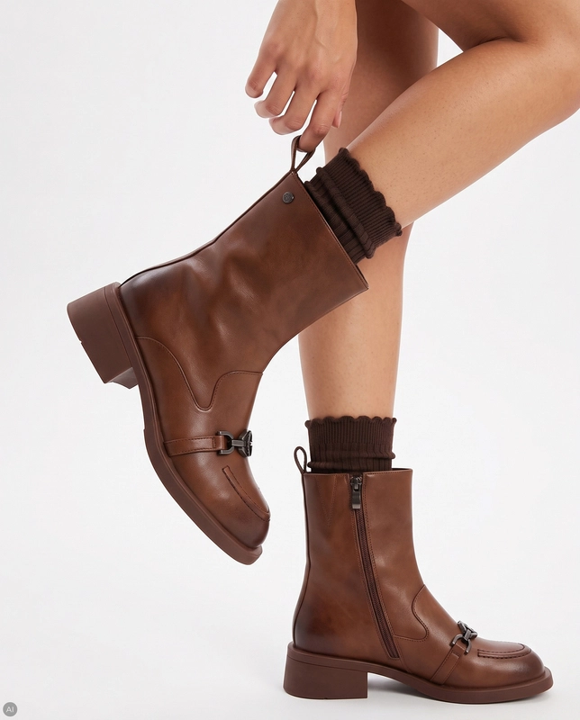 Maciejka Elegant Women's Leather Ankle Boots Warm Brown K7786-29/00-7