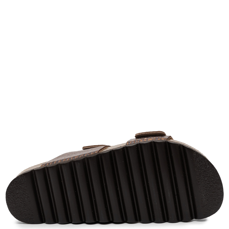 Dr. Brinkmann Leather Croc-Embossed Buckle Slides on Cork Sole Brown 700910-23