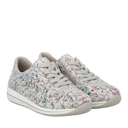 Rieker Skórzane Wzorzyste Sneakersy na Platformie Beżowe N1114-90
