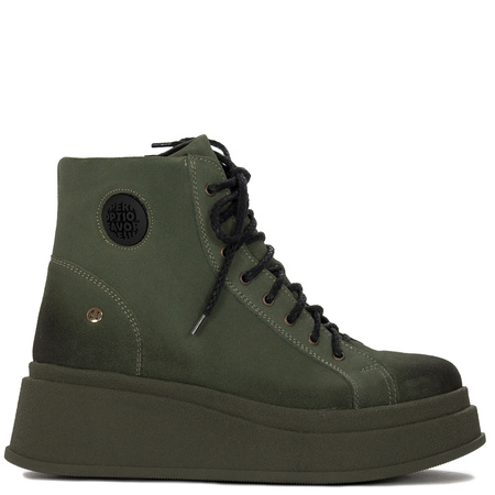 Maciejka Velour Combat Boots on Platform Olive Green 06309-24/00-8