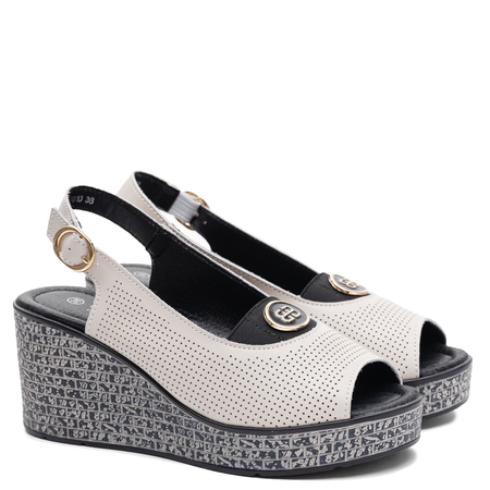 S.Barski Women's Wedge Sandals Openwork Beige LR61-7010-BEIGE