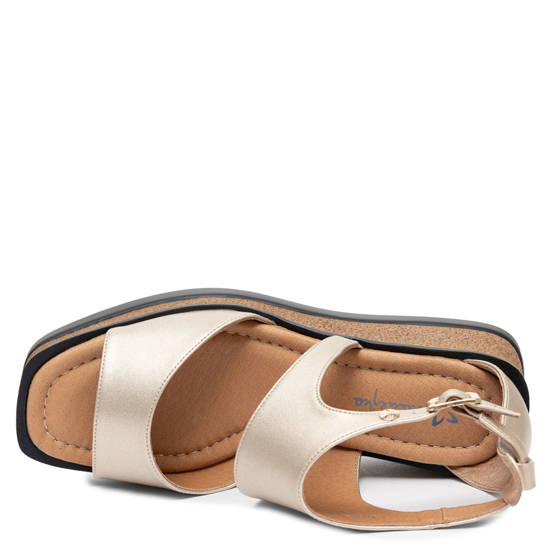 Maciejka Leather Wedge Sandals Asymmetric With Closed Heel Gold K7471-26/00-1
