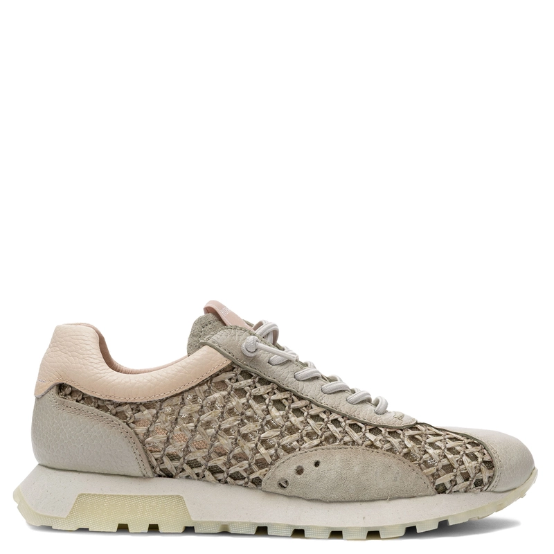 Hispanitas Skórzane Sneakersy Damskie Ażurowe Na Lekkiej Podeszwie Beżowo-Zielone RHV264741-ALGA