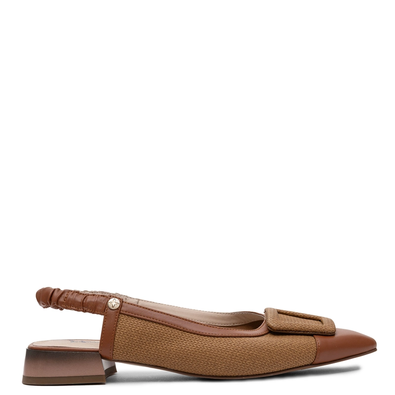 Maciejka Skórzane Czółenka Slingback na Niskim Obcasie Brązowe K7466-29/00-1