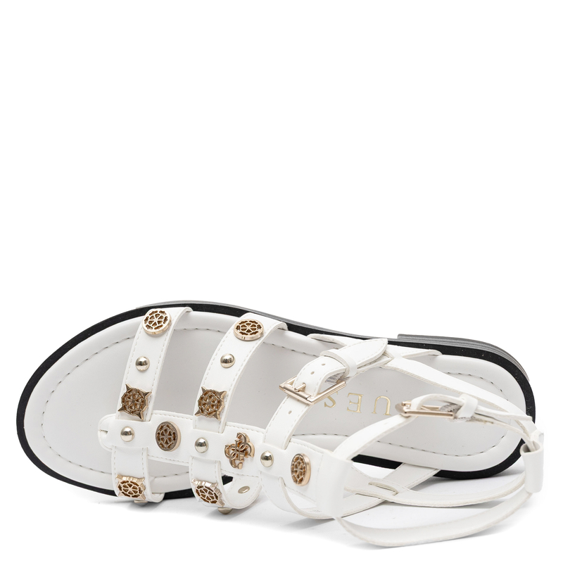 Guess Women’s Sandals With Jewel-Like Details Strappy Sandals With Gold Accents White FLJYZZ-PEL03-WH