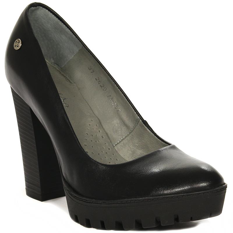 Maciejka Leather Comfortable Pumps On Platform Black 02629-01/00-1
