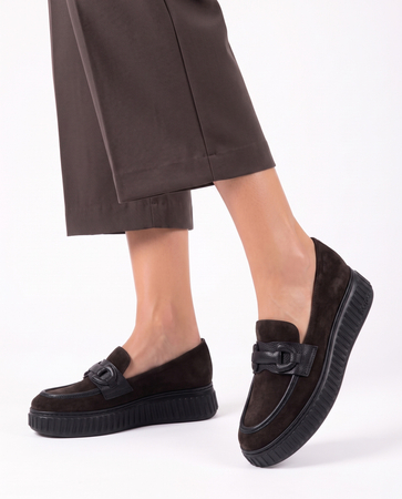 Wonders Charme Women's Suede Platform Loafers Brown A-5203-Charme