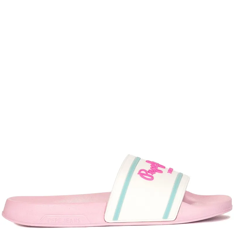 Pepe Jeans Klapki White Slider Logo Girl Białe
