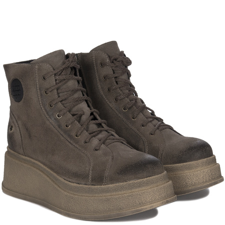 Maciejka Welurowe Botki na Platformie Ocieplane Brąz 06309-02-00-8