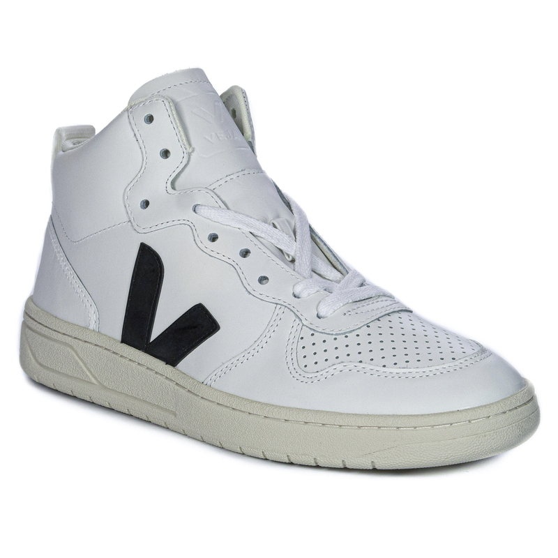 Veja Sneakersy damskie skórzane wysokie White Black białe
