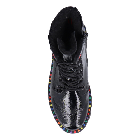 Rieker Patent Platform Lace-Up Ankle Boots Side-Zip Black Y3330-00-BLACK