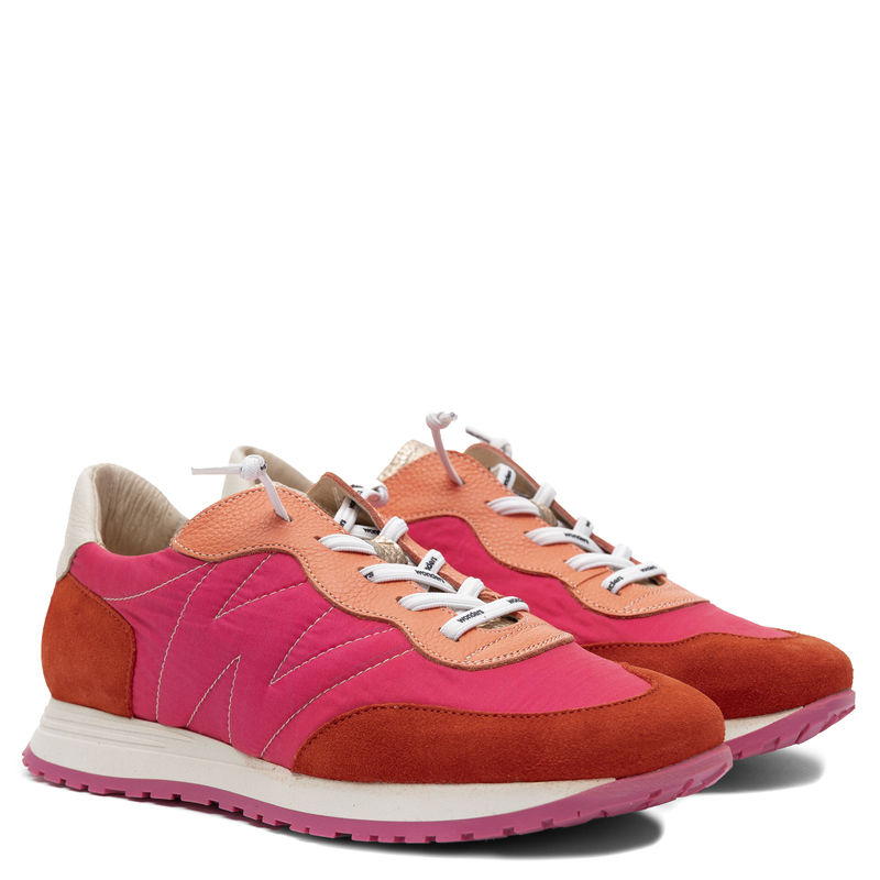 Wonders Women’s Sneakers Leather-Textile Running-Inspired Color-Blocked Red-Pink-Beige A-4802-FLAME-FRES