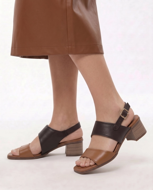 Maciejka Leather Block Heel Sandals Two-Tone Brown E7396-02/00-1