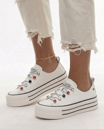 GOE Leather Platform Sneakers With Crystals White TT2N4072