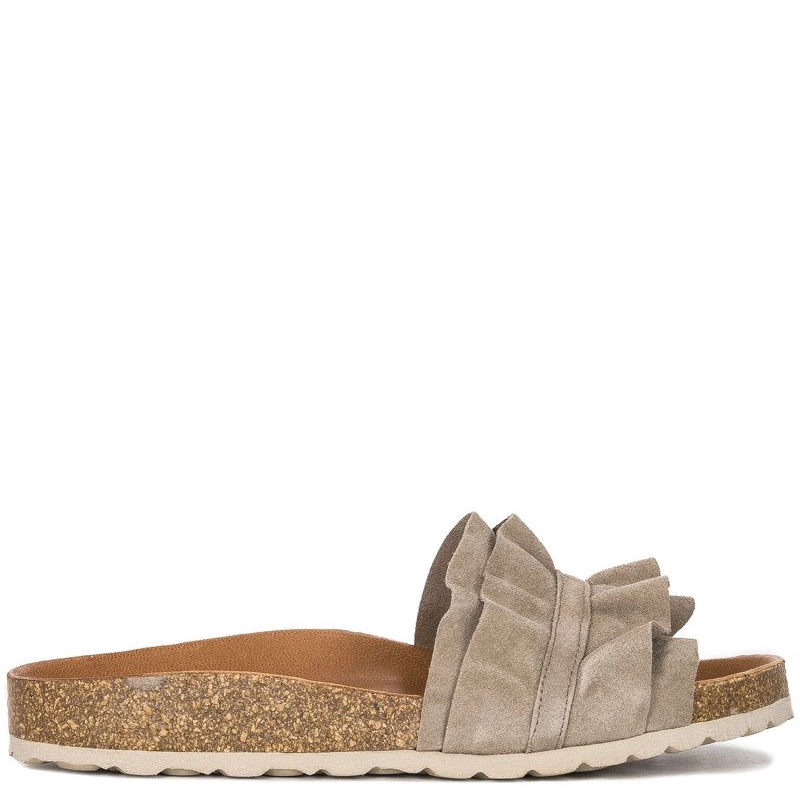 Verbenas Rocio Suede Leather Ruffle Slides Beige ROCIO-SER-VOL