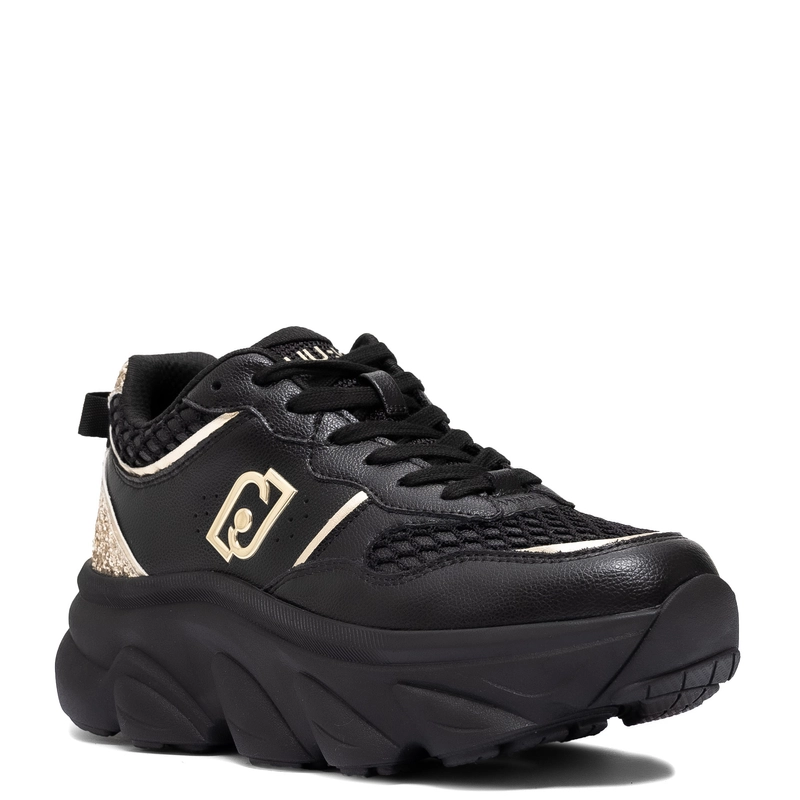 Liu Jo Sneakersy Damskie Na Platformie Półbuty Brokatowy Zapiętek Czarny BF5061-PX783-GOLD