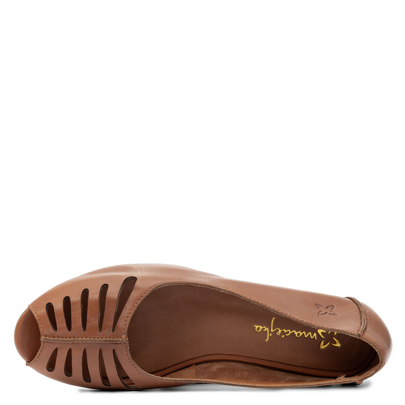 Maciejka Skórzane Baleriny Z Wycięciami Peep-Toe Płaskie Brązowe P7541-29/00-1