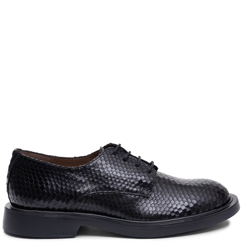 Wonders Skórzane Sznurowane Półbuty Ze Zwierzęcym Motywem Czarne A-5304 Negro