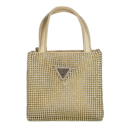 Guess Torba damska wieczorowa Lua Mini Gold złota z cyrkoniami
