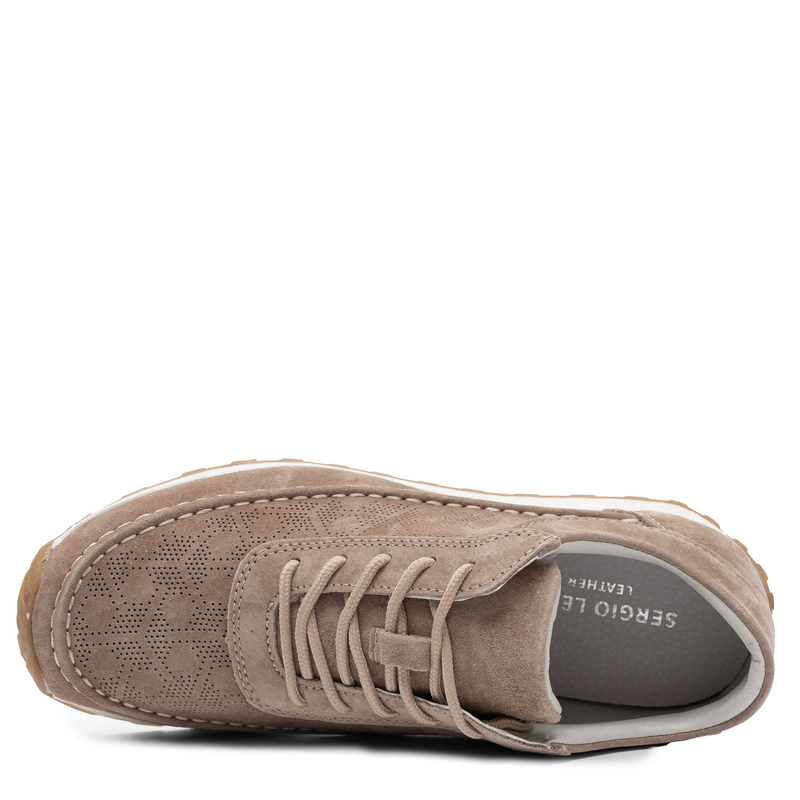 Sergio Leone Leather Perforated Lace-Up Sneakers Light Brown SP-001-LIGHT-BROWN