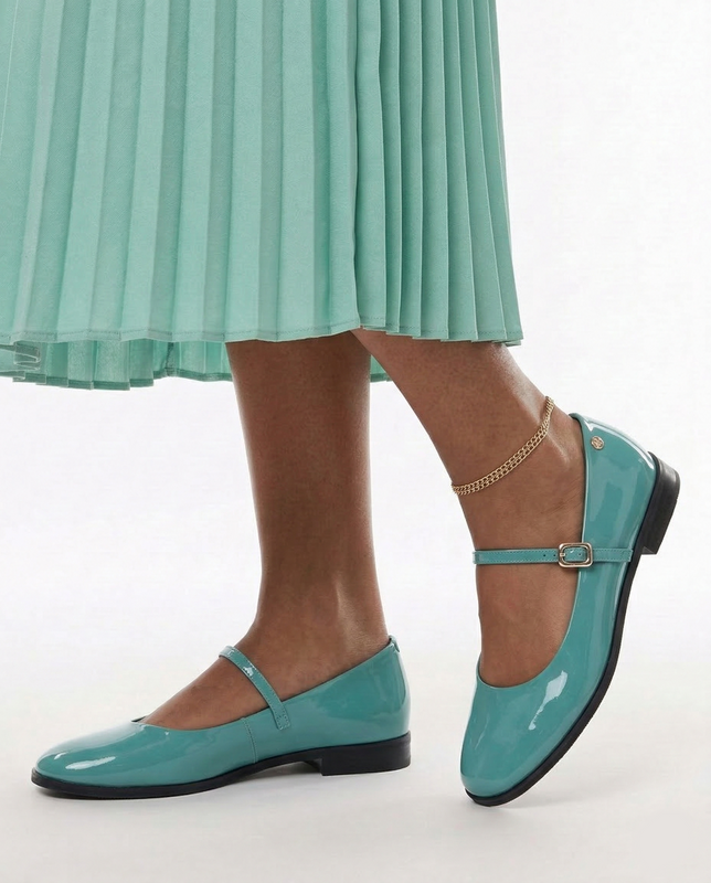 Maciejka Leather Patent Mary Jane Flats Round Toe Turquoise K7518-36/00-1