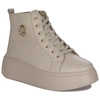 Filippo Women's Platform Leather Ankle Boots Beige