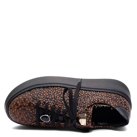 Maciejka Skórzane Sneakersy Damskie Na Platformie Brązowe W Kropki 6191W-16/00-8