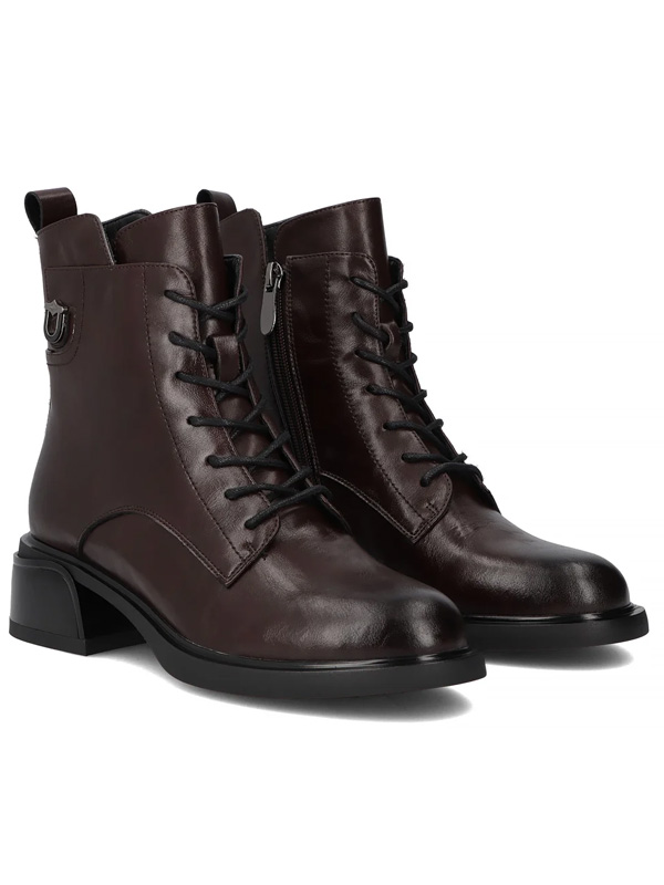 Filippo Leather Women’s Ankle Boots Block Heel With Zipper Brown DBT7369-25-DBR