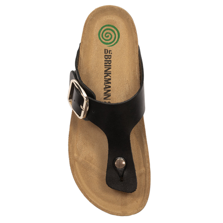 Dr. Brinkmann Leather Thong Adjustable Buckle Slides Comfort Black 700681-01