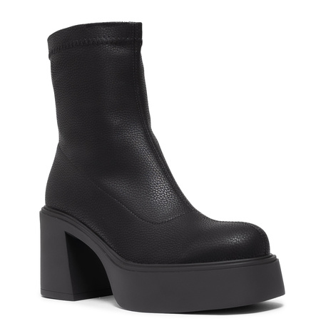 T. Sokolski Leather Platform Ankle Boots Block Heel Black HW-Z25-128-BLK