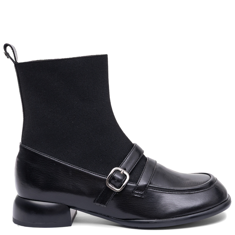 Maciejka Leather Sock Ankle Boots With Buckle Black K7766-01/00-7