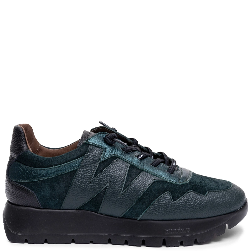 Wonders Women's Leather Platform Sneakers Green A-24110