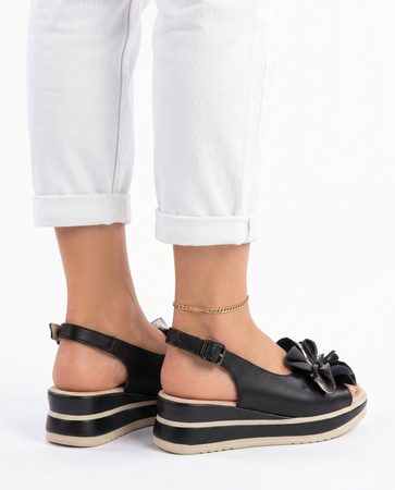 Filippo Leather Wedge Sandals With Flower Black DS7045-26-BK