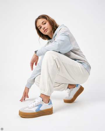 Skechers Zinger Lift - Homecoming Star Sneakersy Na Platformie Skórzane Biało Niebieskie 310682L-WBL