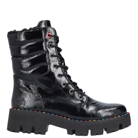 Rieker Patent Platform Lace-Up Ankle Boots Side-Zip Black Y3330-00-BLACK