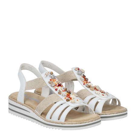 <h1 style="font-size: 18pt; font-weight: bold;">Rieker Comfortable Flat Sandals With Seashells White V0656-80