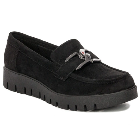 Sergio Leone Mokasyny damskie półbuty na platformie Czarny Zamsz