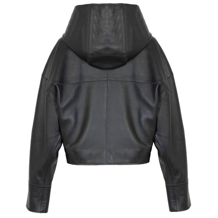 OPRA Oversize Leather Jacket With Hood Black OP-ZAHRA-BLACK