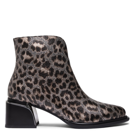 S.Barski Leather Ankle Boots Leopard Print Block Heel Black-Gold CR52-622-BLK-GOLD