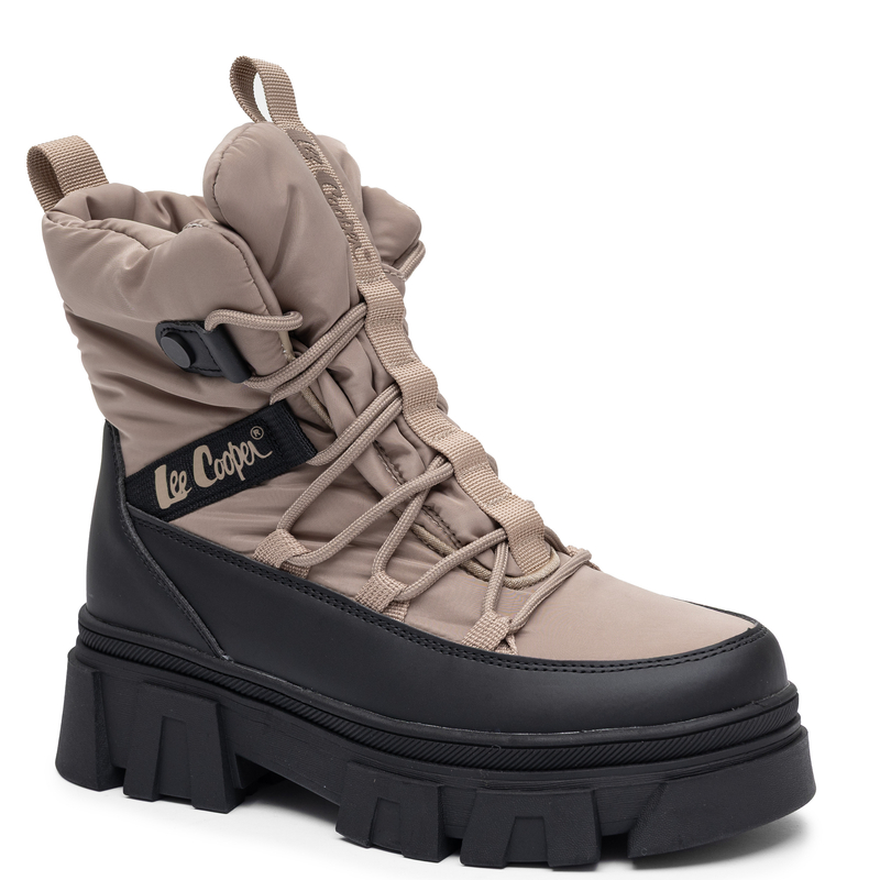 Lee Cooper Women Insulated Platform Snow Boots Lace-Up Ankle Boots Beige Black LCJ-26-01-4629LA