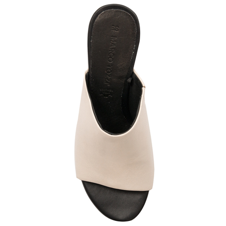 Marco Tozzi Klapki damskie na obcasie skórzane cream/black